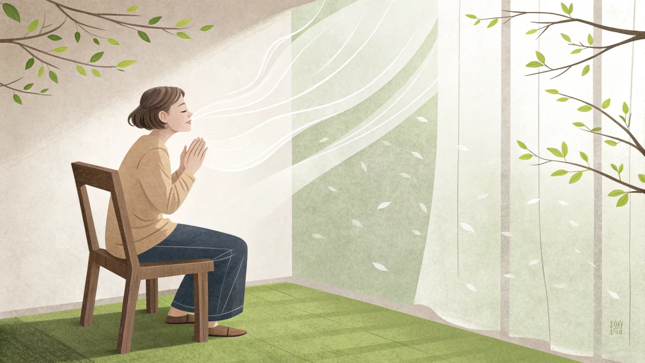 A quiet moment alone with a warm drink, seen from a window