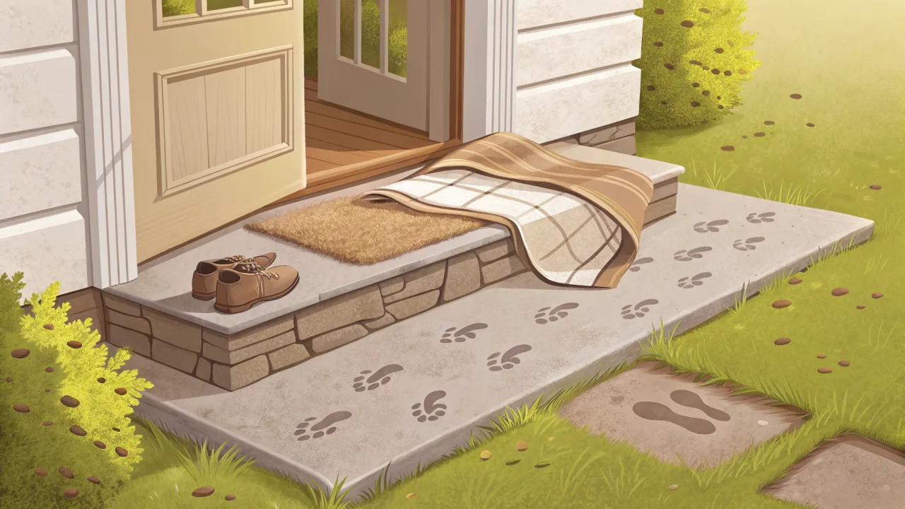 A worn stone doorstep in evening light